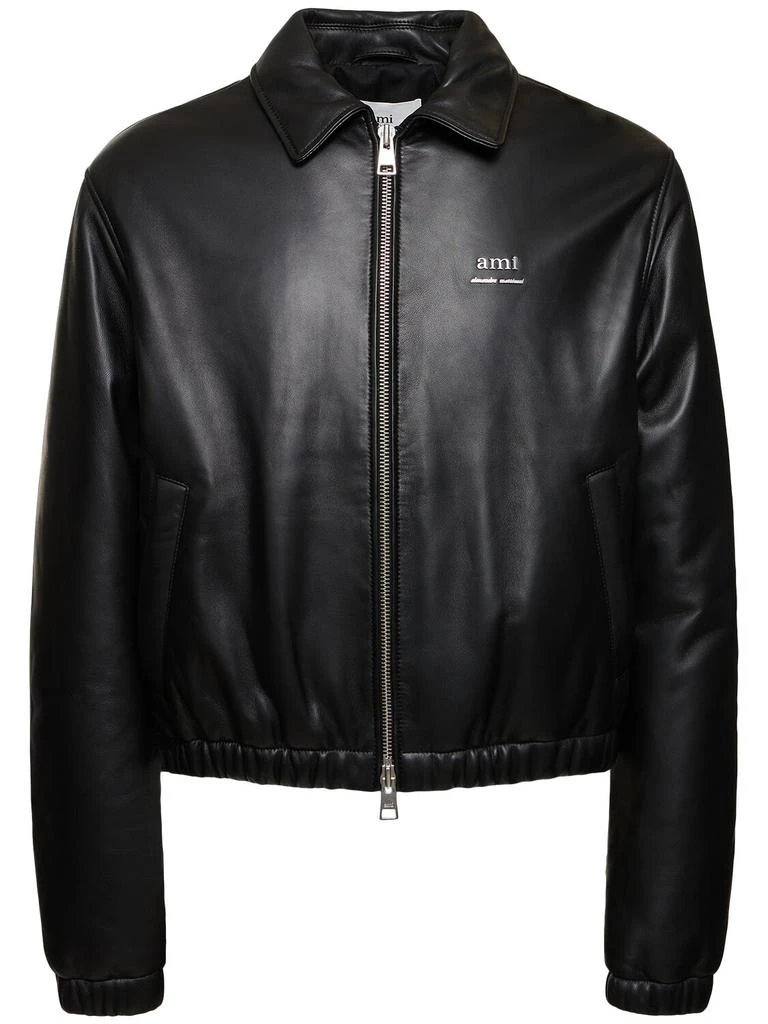 AMI Padded Leather Zip Jacket 1