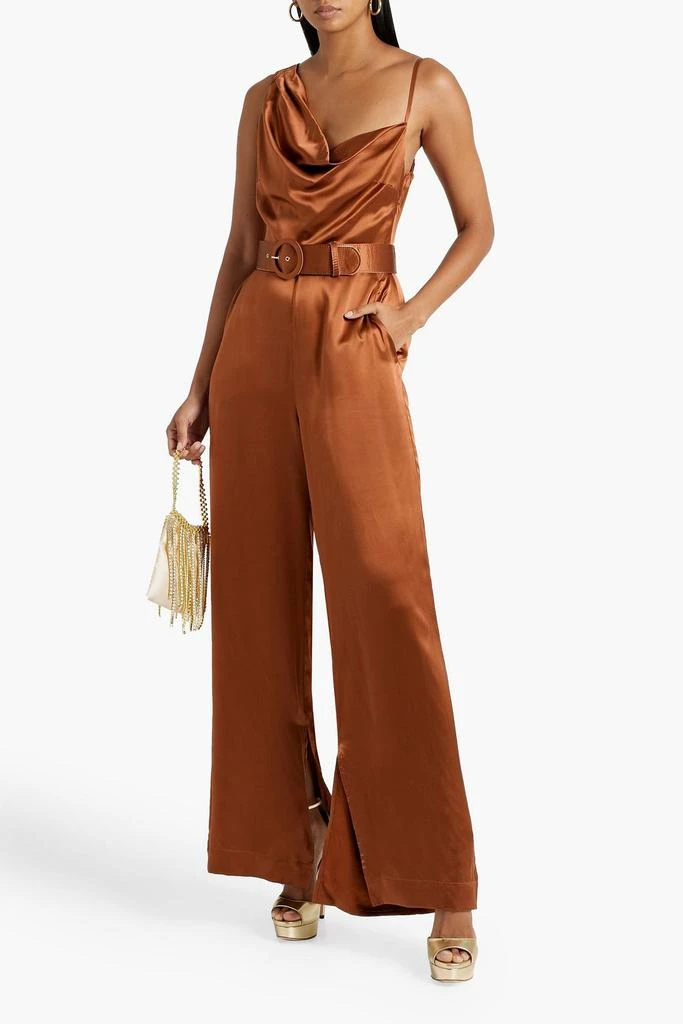NICHOLAS Asymmetric belted silk-satin wide-leg jumpsuit 2