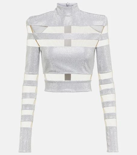 Balmain Mesh-paneled embellished top 1
