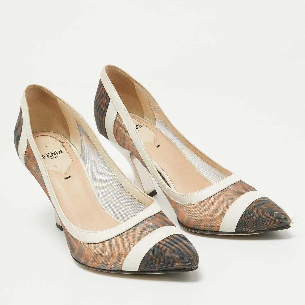 Fendi Fendi Brown/Cream Mesh and Leather Colibri Pumps Size 38 4