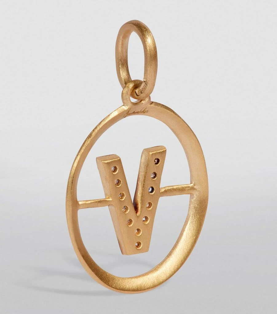 Annoushka Yellow Gold and Diamond Initial V Pendant 2