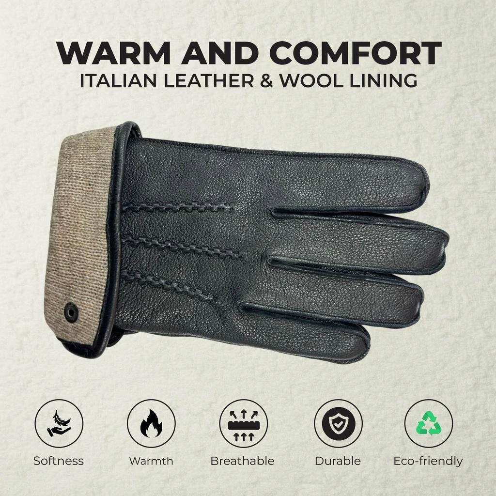 Infinity Leather Men’s Black Italian Leather Warm Wool-Lined Winter Bike Riding Driving Casual Gloves 3