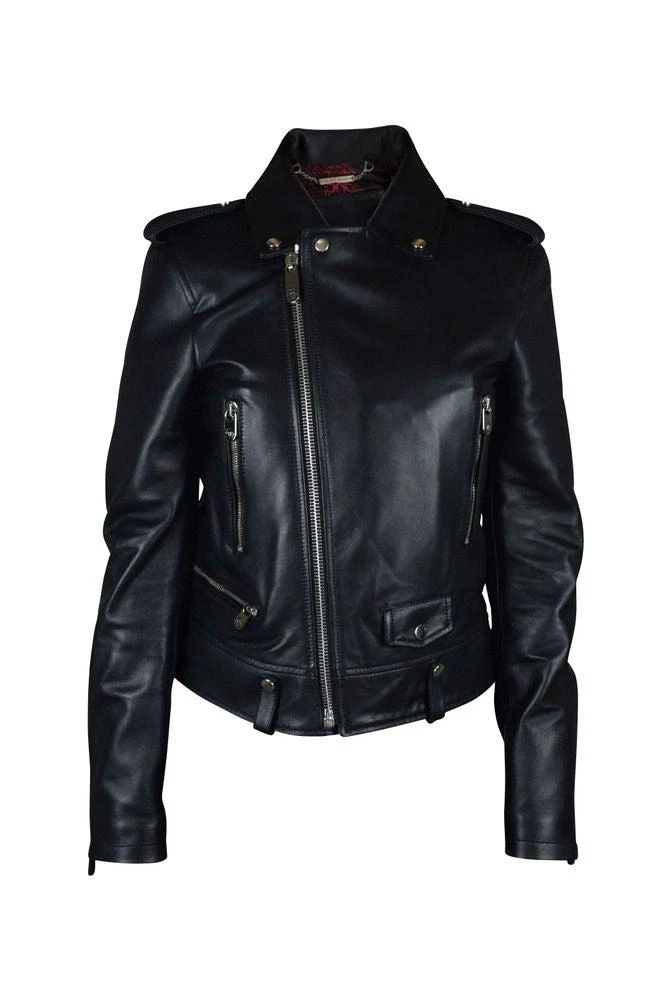 Philipp Plein Asymmetrical Black Leather Perfecto Jacket