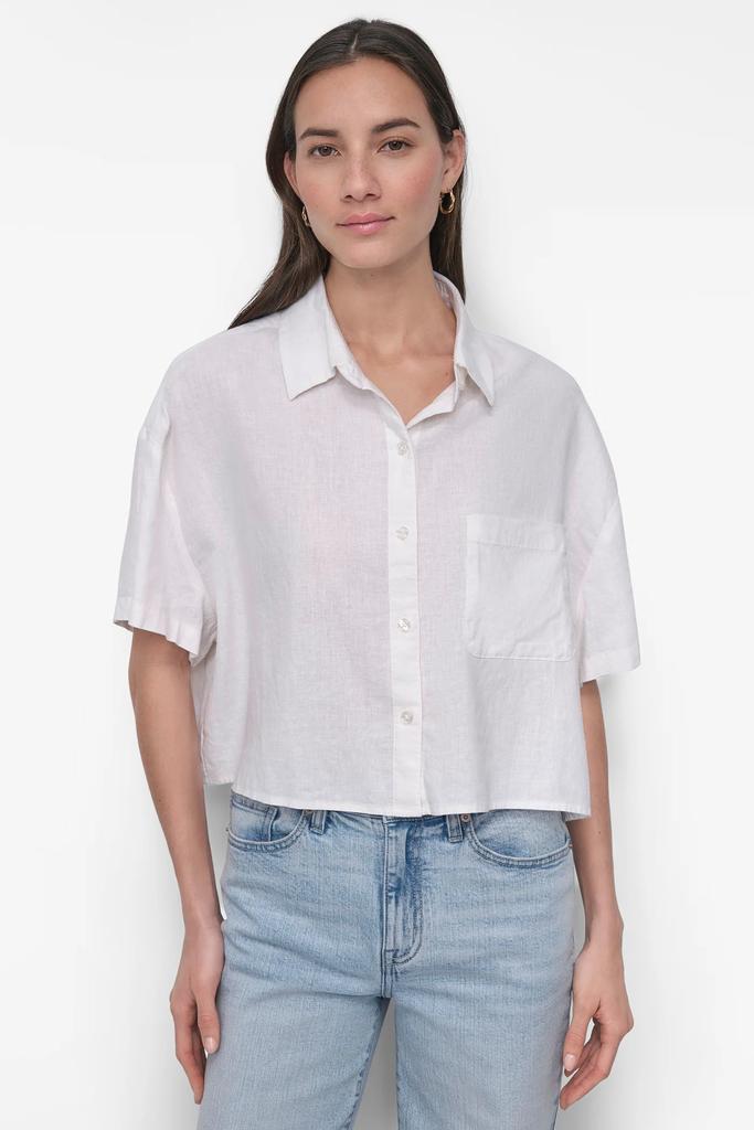 DKNY OVERSIZED CROPPED SHORT SLEEVE BUTTON FRONT ONE PO