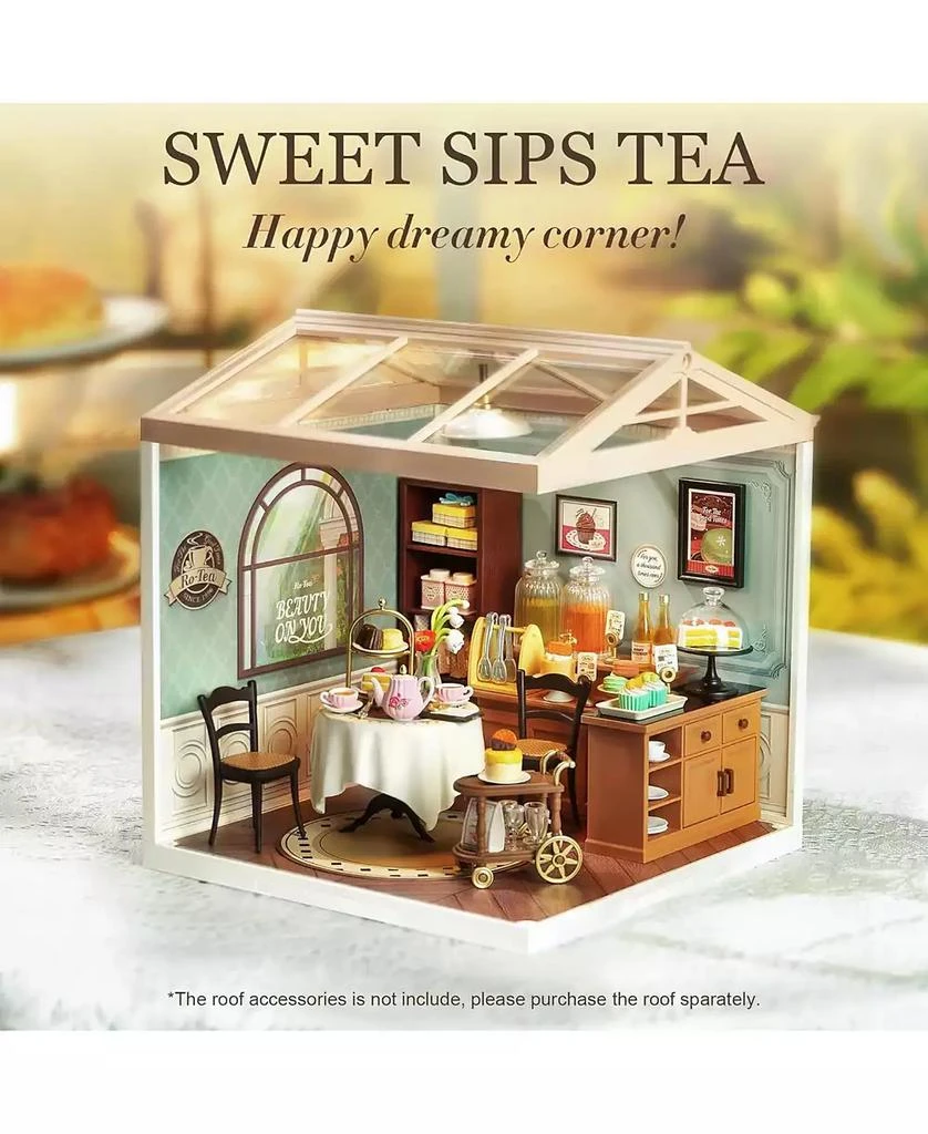 Robotime Miniature House Kit DIY Plastic House Building Toy Set with LED Tiny Store Making Kit Model Craft Hobby Unique Gift Sweet Sips Tea 3