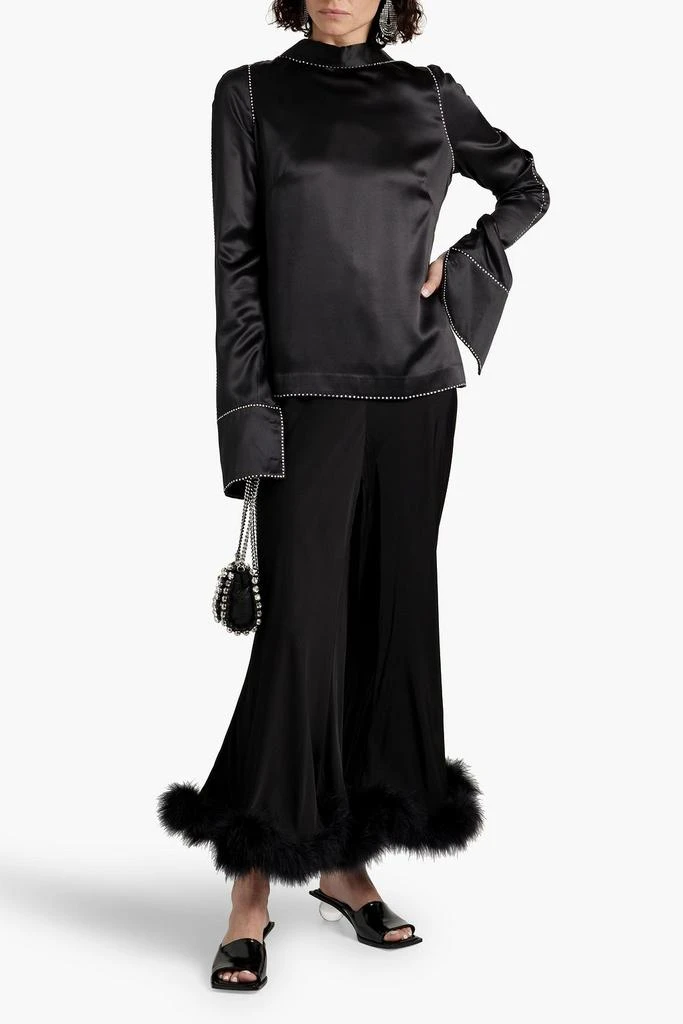 Sleeper Feather-embellished satin pants 2