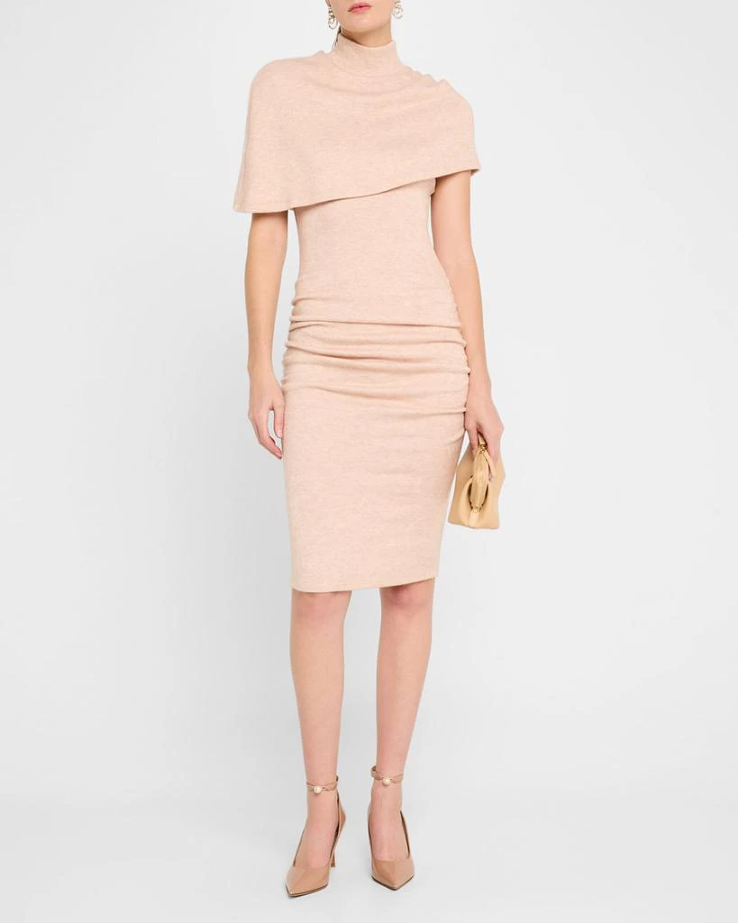 Black Halo Ruched Turtleneck Cape Knit Dress 4