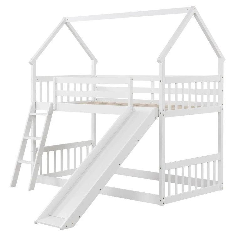 Hivvago Twin Over Twin House Bunk Bed with Slide and Ladder-White 1