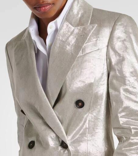 Brunello Cucinelli Double-breasted metallic linen-blend blazer 5
