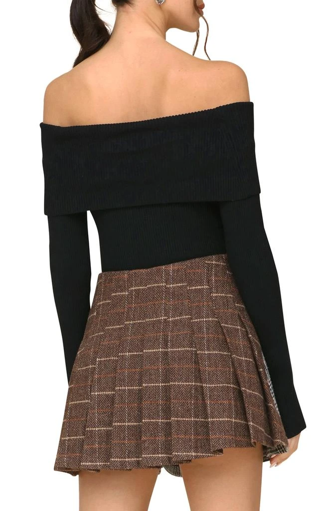 Avec Les Filles Rib Foldover Off the Shoulder Sweater Bodysuit 2