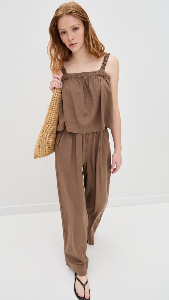Stateside Linen Ruched Shoulder Tank