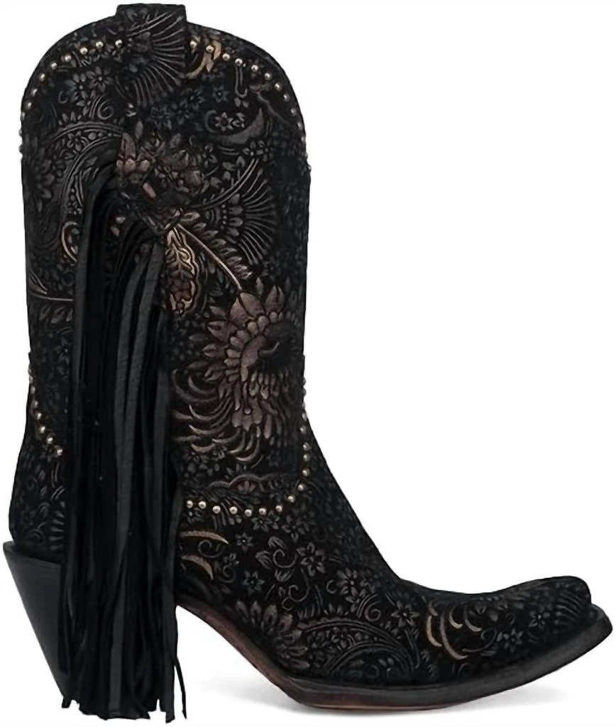 Corral Boots Corral - Stamped Floral Suede And Studs With Fringe Boot