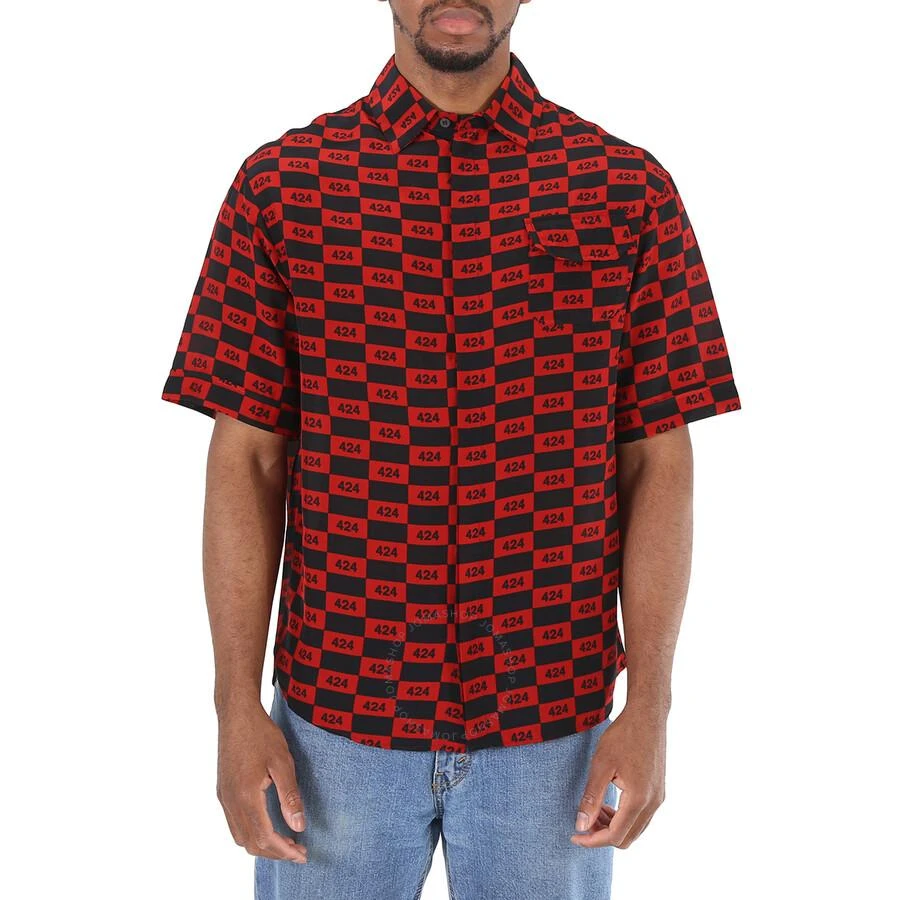 424 Men's Short-sleeve Repeat 424 Logo Shirt In Red/Black 1