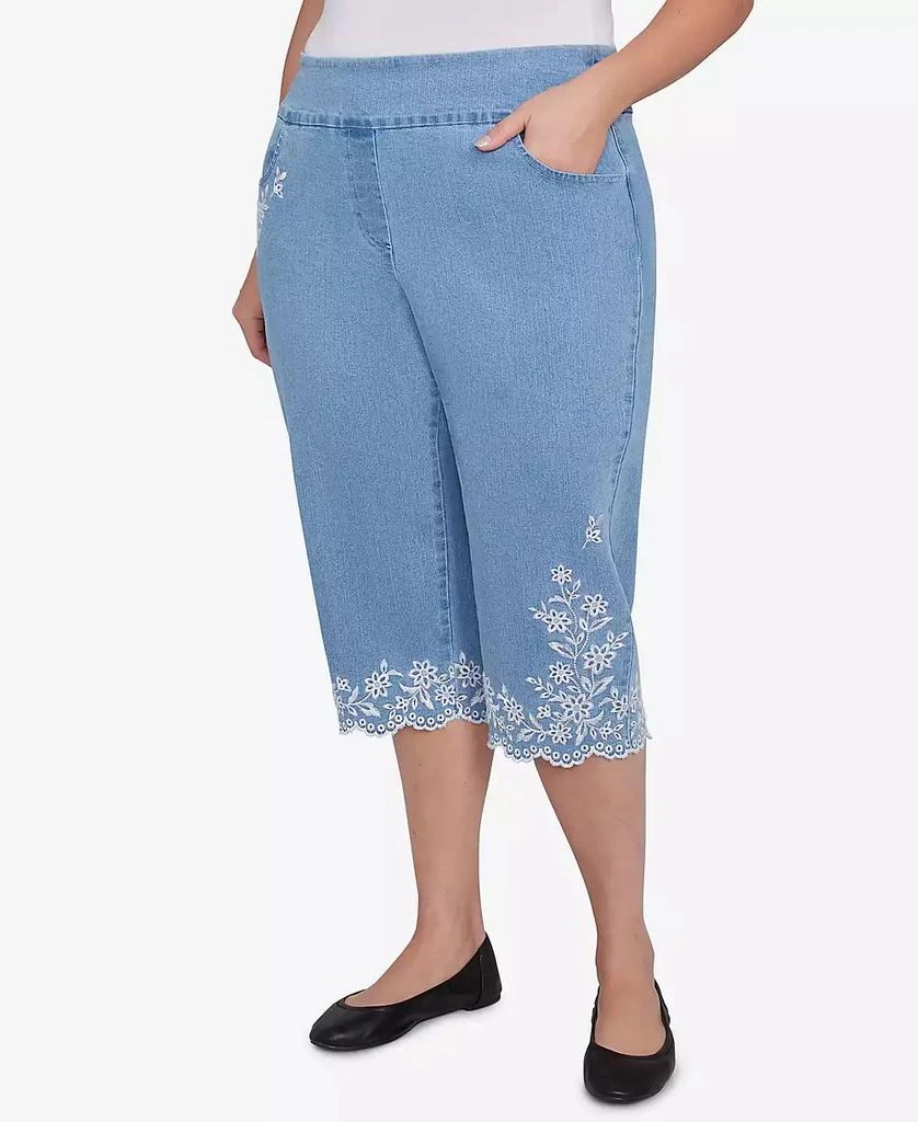 Alfred Dunner Plus Size Flower Power Classic Floral Embroidered Denim Capris Pants 3