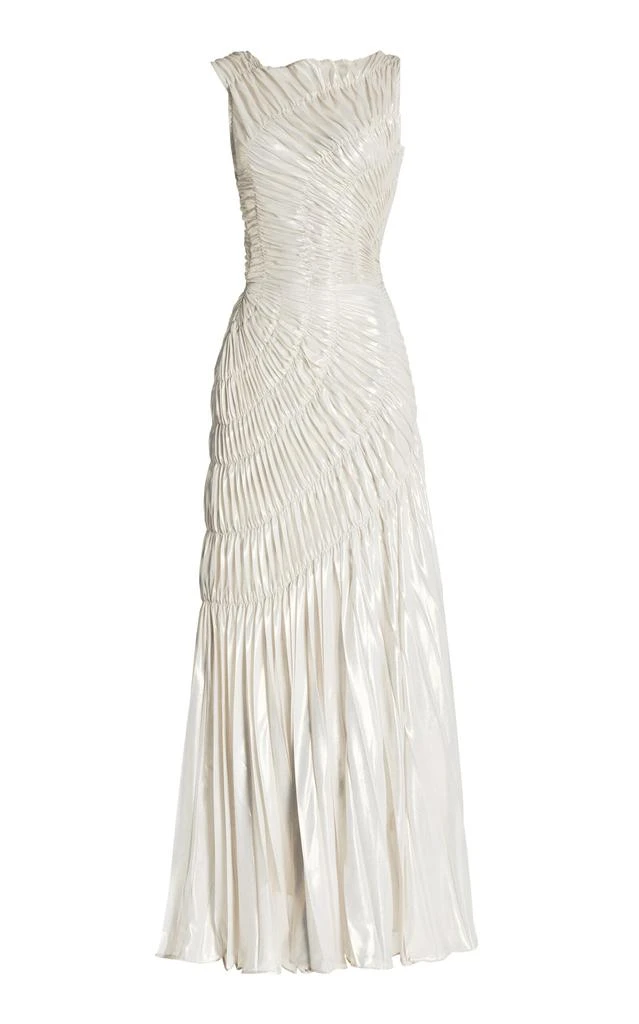 GEORGIA HARDINGE GEORGIA HARDINGE - Exclusive Fossil Shirred Metallic Chiffon Maxi Dress - Ivory - UK 8 - Moda Operandi 1