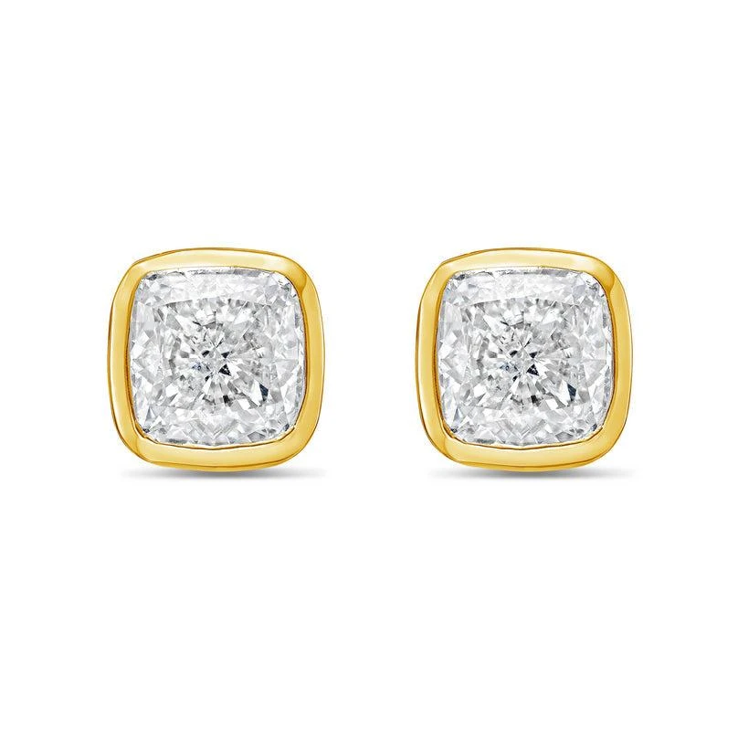 Diana M Jewels 14KT YELLOW GOLD LAB GROWN CUSHION CUT STUDS IN A BEZEL SETTING WEIGHING 8.00 CTS TW