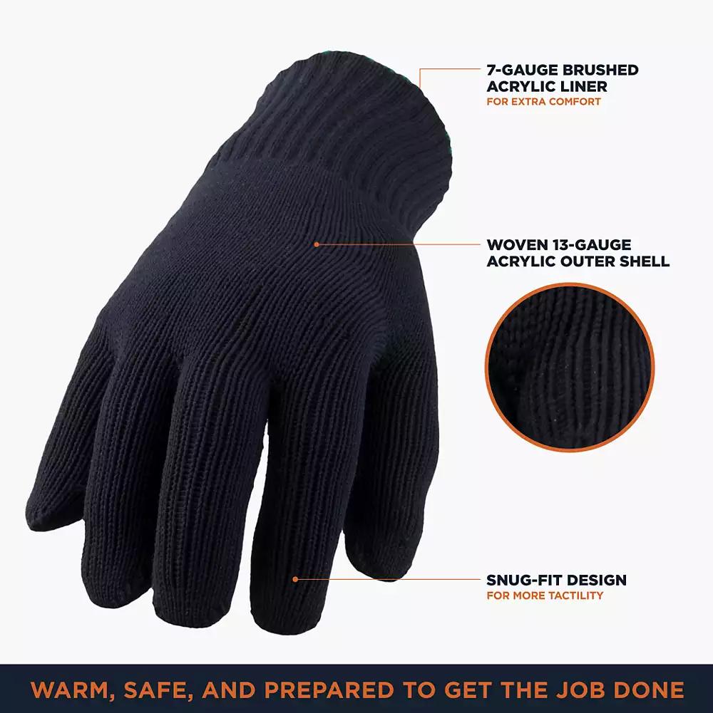 RefrigiWear Men's Dual-Layer Knit Insulated Gloves - Moisture-Wicking, 20°F Comfort Rating, Durable Cold Weather Work Gloves (Sold by the Dozen)
