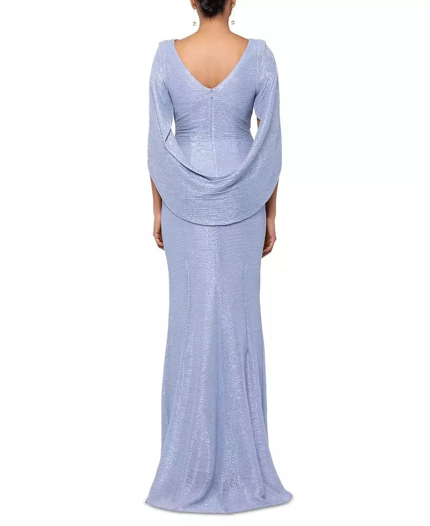 Betsy & Adam Metallic Cape Gown 2