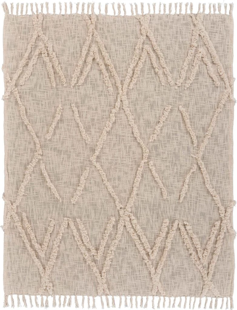 Hivvago 60" X 50" Beige Woven Cotton Geometric Throw Blanket with Fringe 5