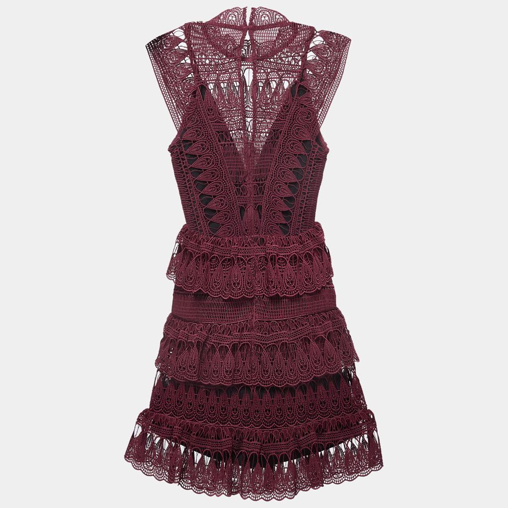 Self portrait burgundy lace-panel mini buy dress