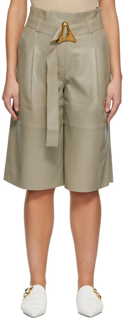 AERON Khaki Leather Carson Shorts 1