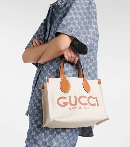 Gucci Mini logo leather-trimmed canvas tote bag 7