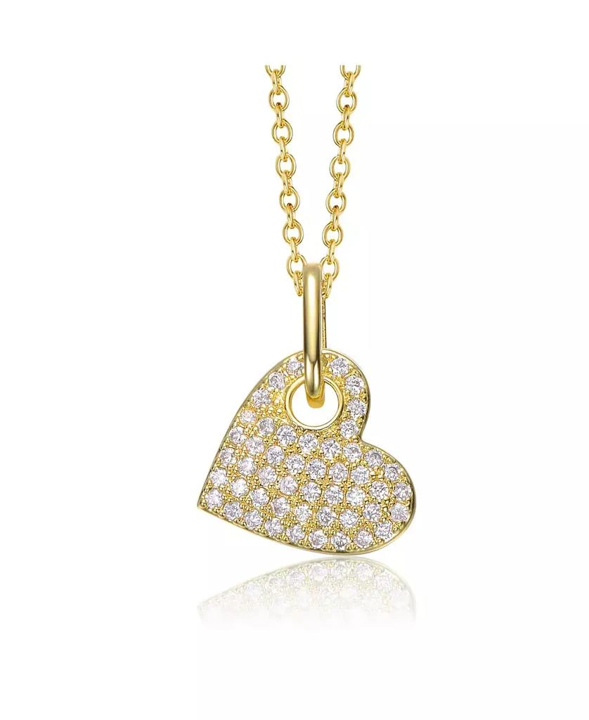 Genevive Sterling Silver 14K Gold Plated with Clear Moissanite Heart Pendant Necklace.