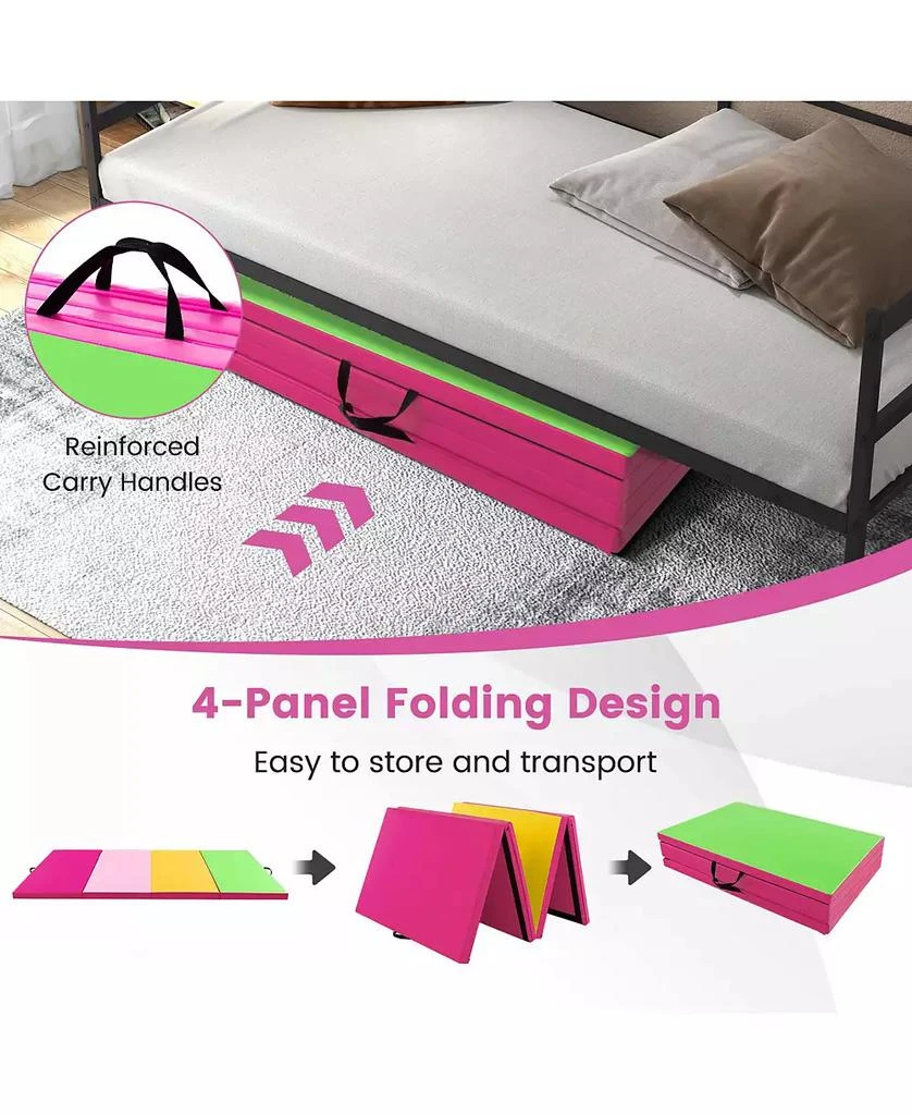 SUGIFT 4-Panel PU Leather Folding Exercise Mat with Carrying Handles-Green 4