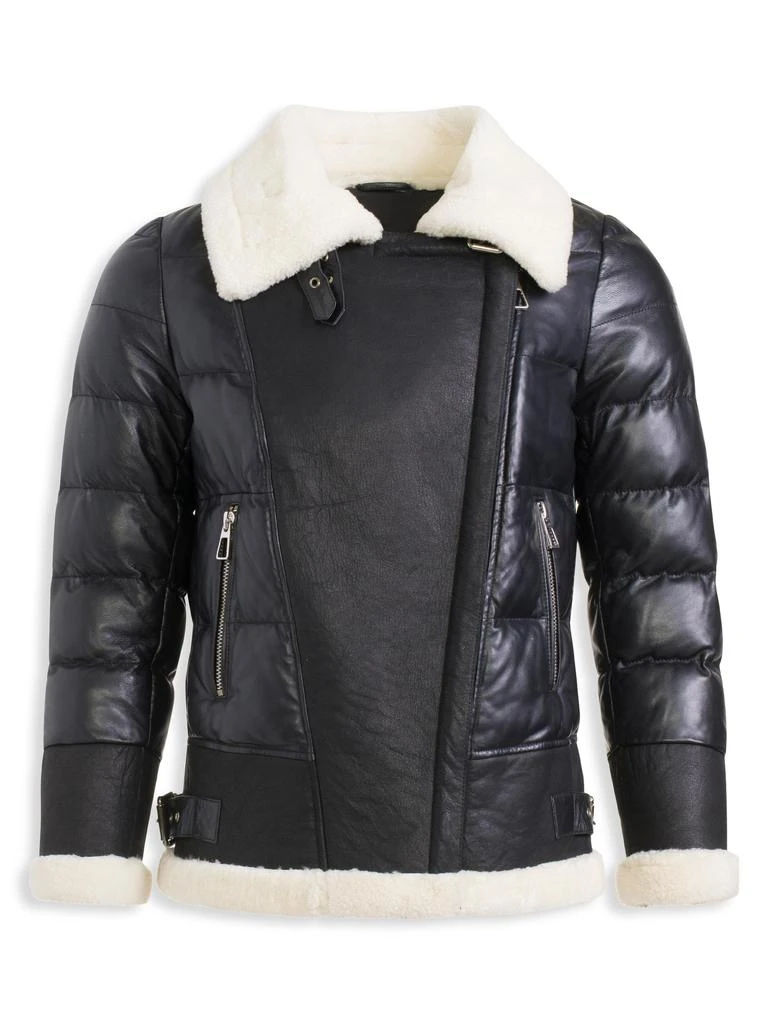 WOLFIE FURS Shearling Trim Leather Down Puffer Jacket 3