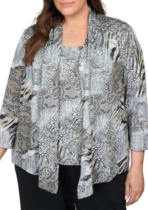 Alfred Dunner Dunner Plus Size Lacey Medallion 2Fer Top 1