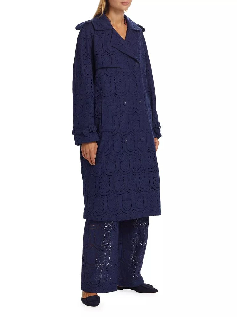 Farm Rio Eyelet Cotton Double-Breasted Trench Coat 4