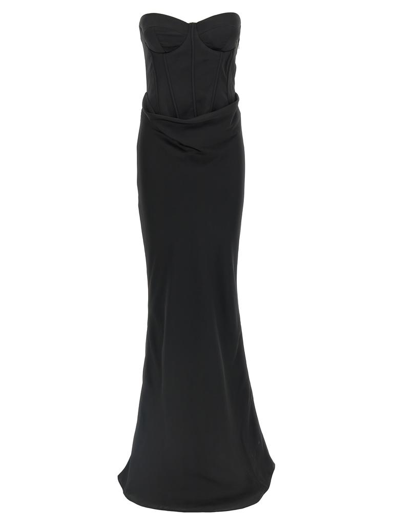 パーティードレス Rotate Strapless Black Evening Dress With Fitted Bodice And Enticed Black Strapless V-Neck Maxi Dress With Flowers
