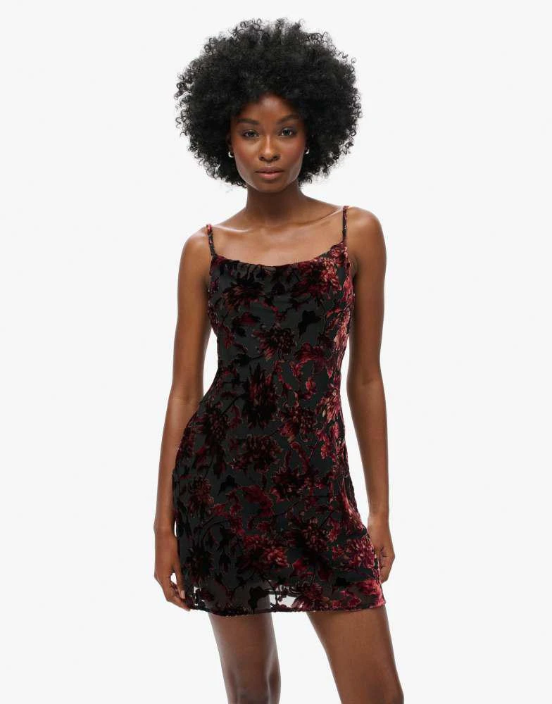 Superdry Superdry Devore cowl neck mini slip dress in merlot red floral 1