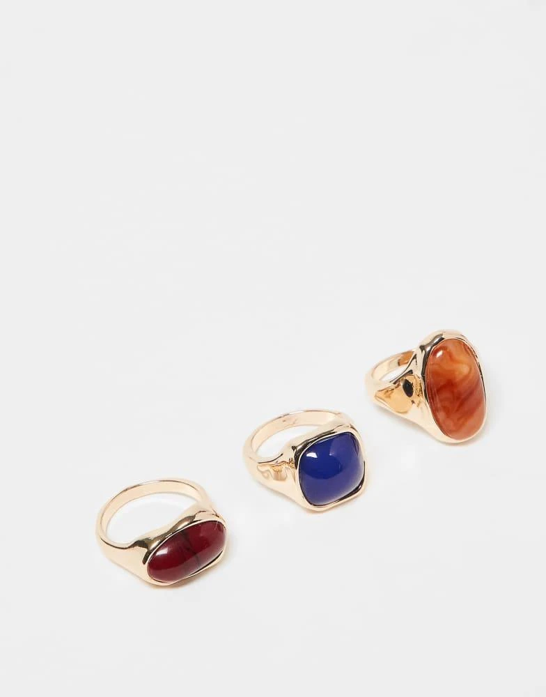 ASOS ASOS DESIGN pack of 3 mixed faux semi precious stone rings in gold tone 1