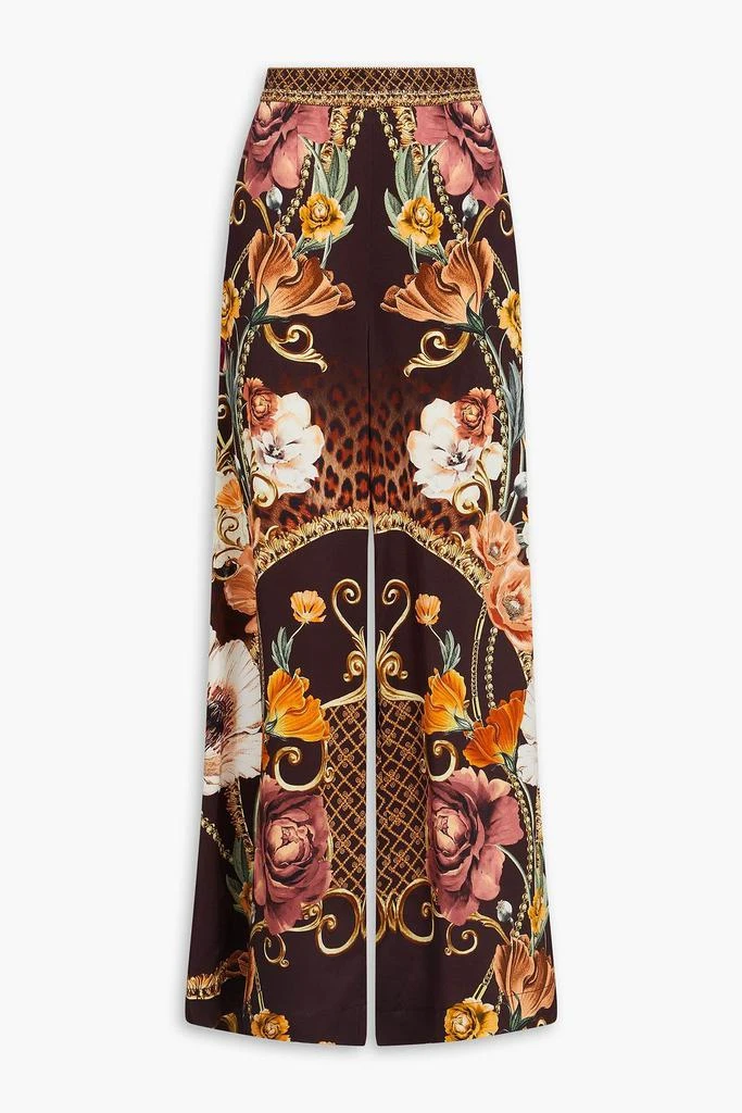Camilla Crystal-embellished printed silk-satin wide-leg pants 1