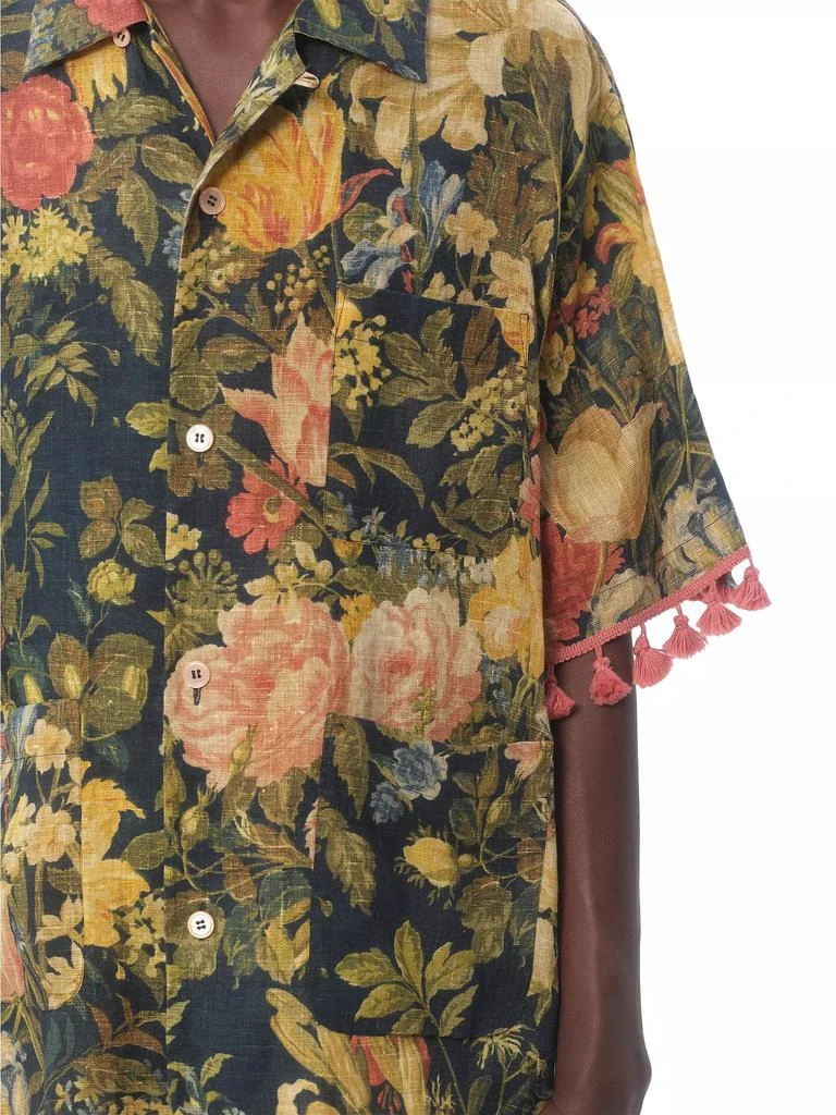 Valentino Linen Bowling Shirt with Apres L'hiver Print 6