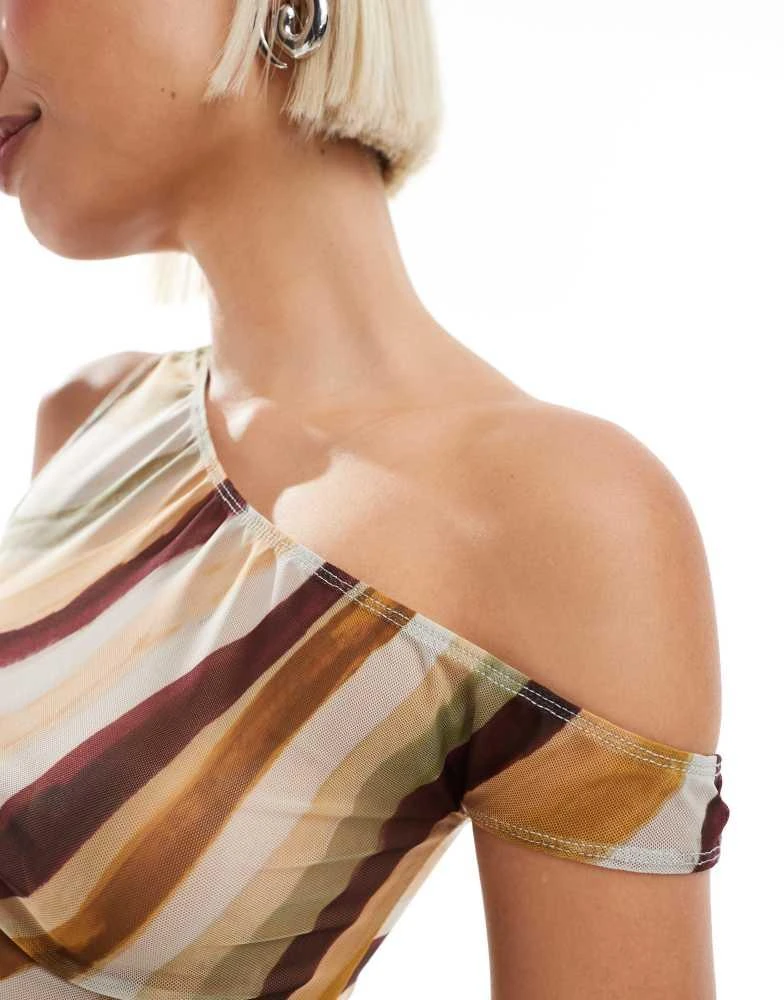 Motel Motel sohan off-shoulder mesh top in wiggle sunset print 4