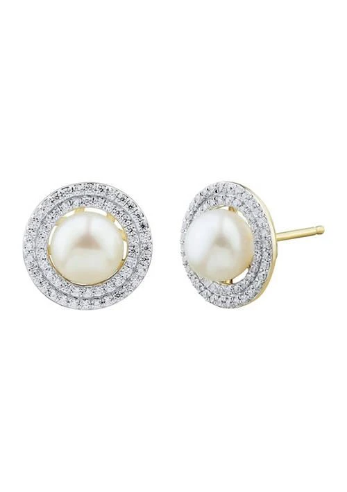 Belk & Co. Co. 1 4 Ct. T.w. Diamond And Pearl Stud Earring In 10K Yellow Gold 1