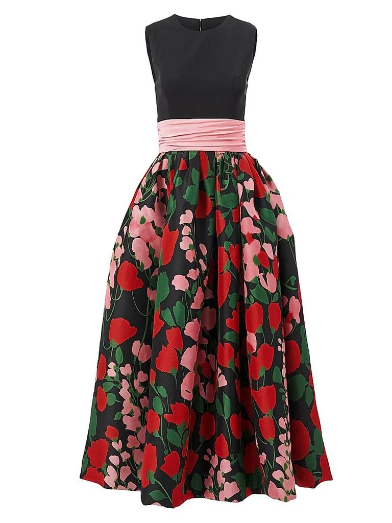 Carolina Herrera Floral Silk Two-Tone Cummerbund Waist Midi-Dress 1
