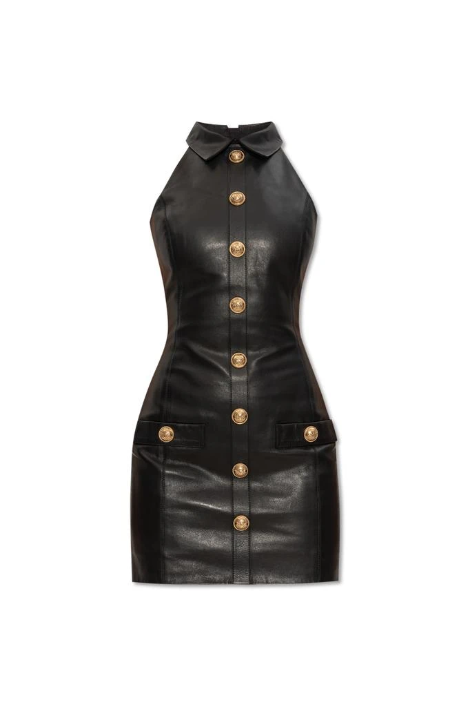 chinese dress ladies Balmain Floral Printed Leather Dress – Runway Catalog