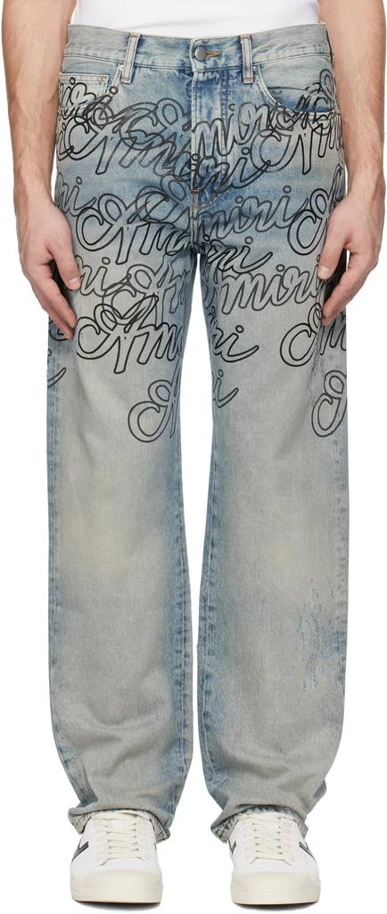 AMIRI Blue Overlay Printed 
Amiri
 Script Jeans 1