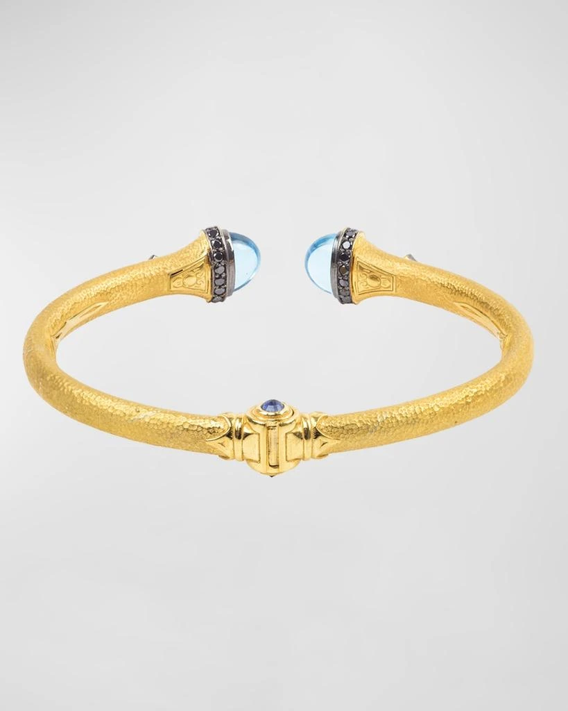 Konstantino 18k Swiss Blue Topaz & Black Diamond Bangle w/ Sapphire 2