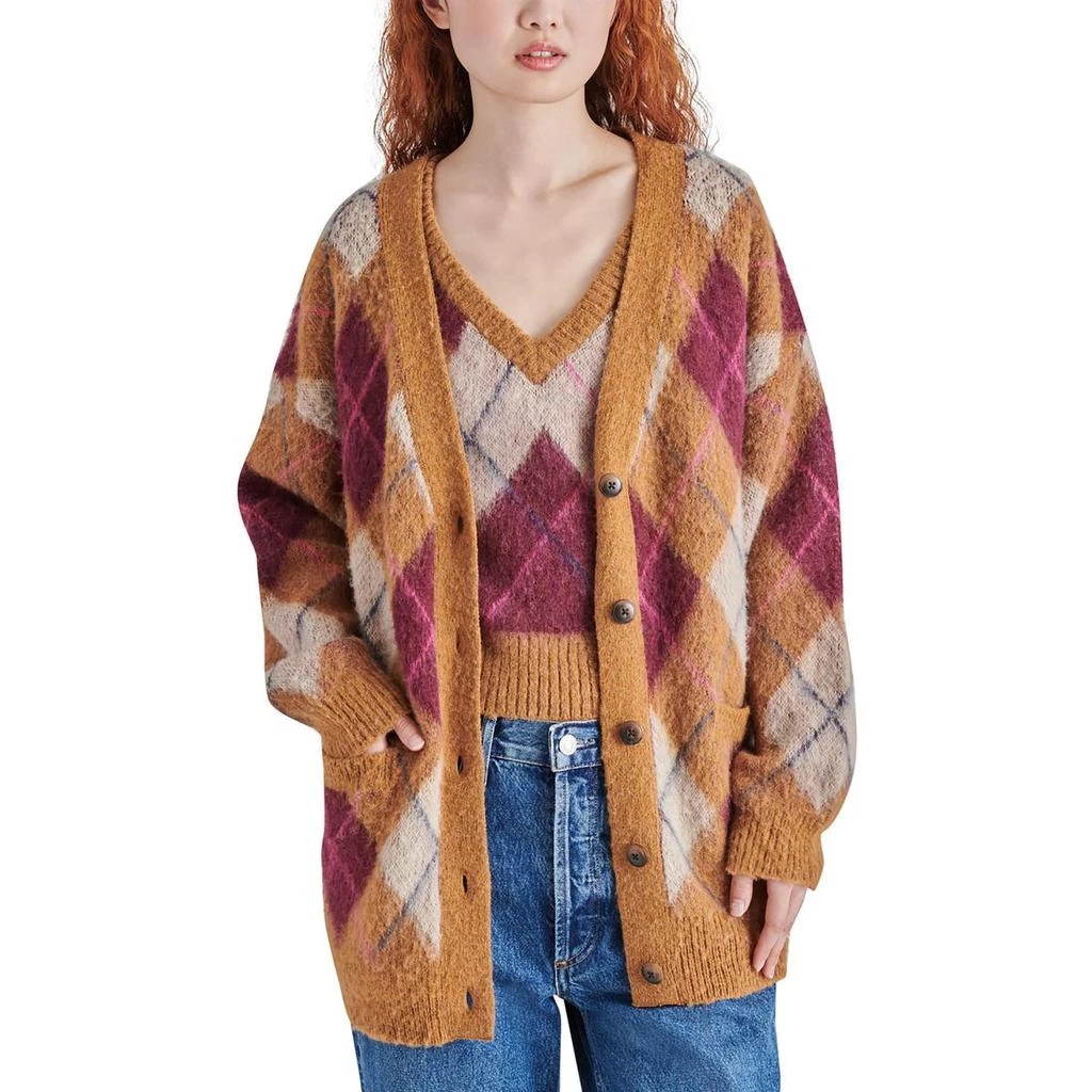 Steve Madden Womens Wool Blend Argyle Cardigan Sweater 3
