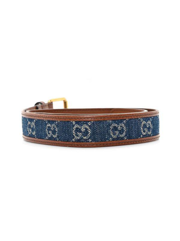 Gucci GG Denim & Leather Grain Belt