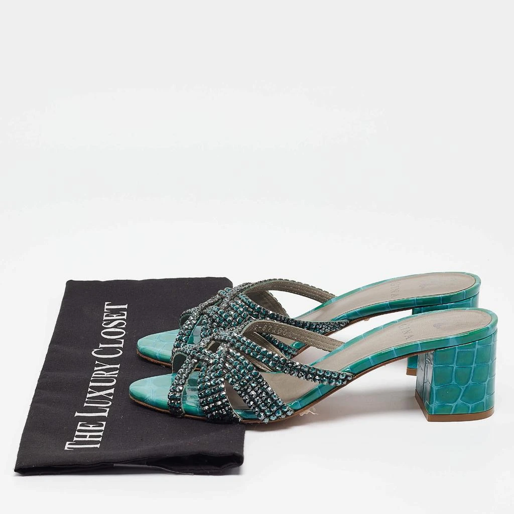 Gina Gina Green Croc Patent Embossed Dexie Slide Sandals Size 38 9