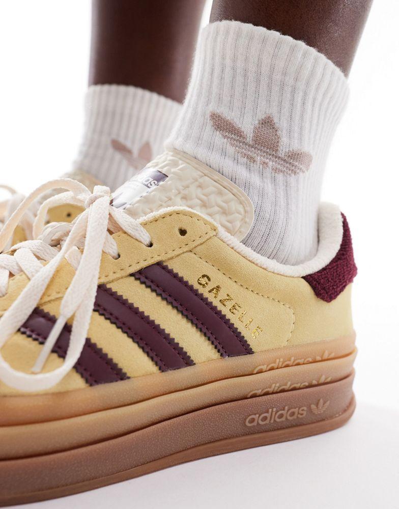 adidas Originals adidas Originals Gazelle Bold platform trainers in soft yellow and maroon