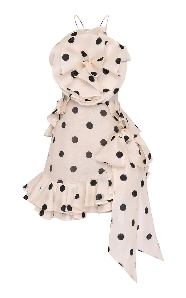 Zimmermann Zimmermann Crush Rosette Polka-Dot Linen-Silk Mini Dress - Moda Operandi 1