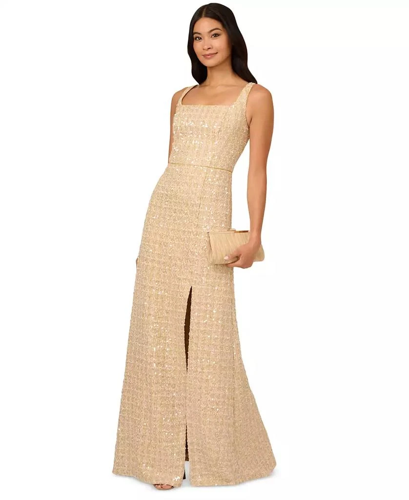 Adrianna Papell Petite Sequin-Bouclé Square-Neck Gown 1