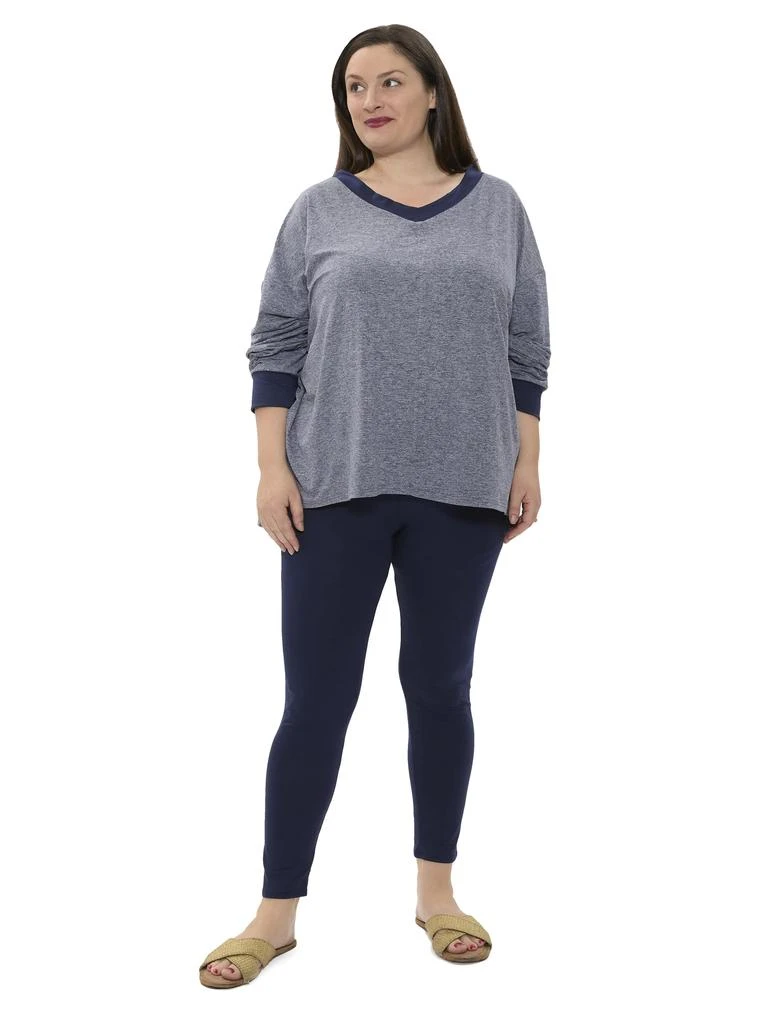 24seven Comfort Apparel Plus Size Two Tone V Neck Long Sleeve Top and Legging Set