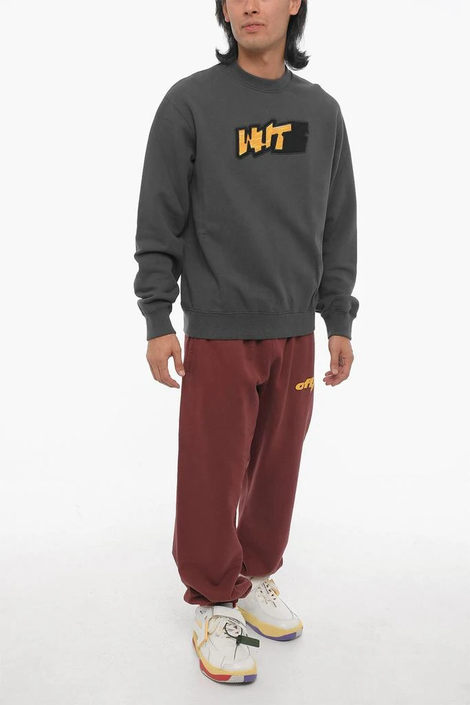 Off-White SEASONAL Slim Fit Crew-neck Sweatshirt with Contrasting Deta 4